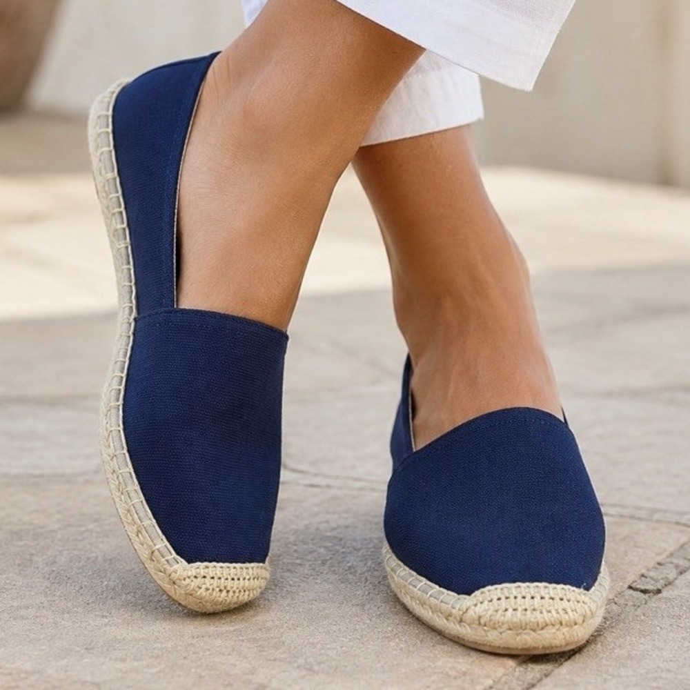 NWOT Lands End Women's Navy Blue Canvas Espadrille Flats Slip On Shoes Sz 11 M